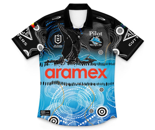 Cronulla Sutherland Sharks 2025 Kids Indigenous Polo Shirt