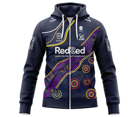 Melbourne Storm 2025 Indigenous Hoodie with Zipper