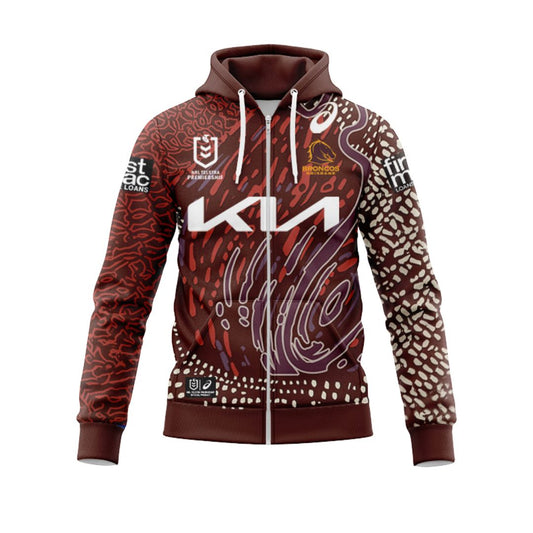 Brisbane Broncos 2024 Indigenous Hoodie With Zipper