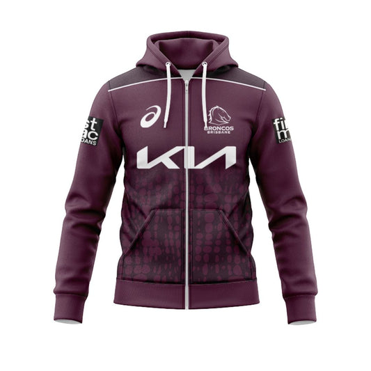 Brisbane Broncos 2025 Maroon Training Hoodie With Zipper