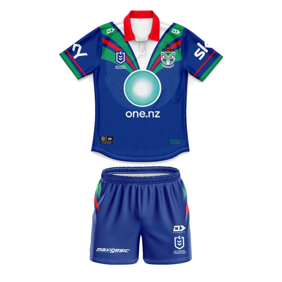 New Zealand Warriors 2025 Kids Home Polo Shirt and Shorts Kit