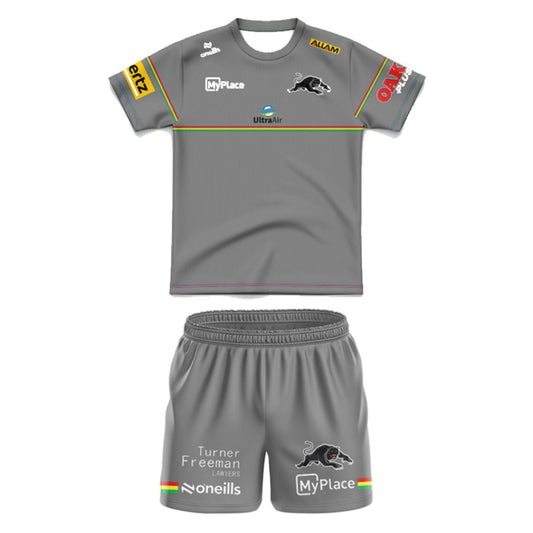Penrith Panthers 2025 Kids Grey Media Jersey and Shorts Kit