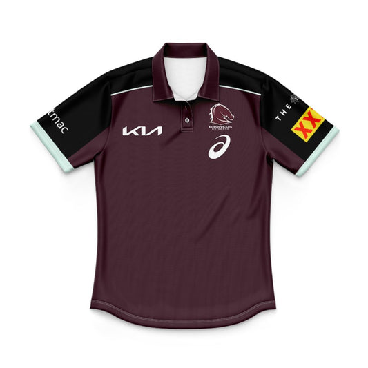 Brisbane Broncos 2025 Kids Black Sleeve Polo Shirt