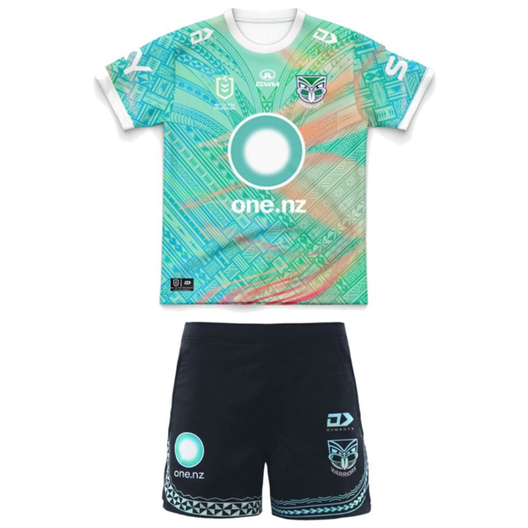 2025 New Zealand Warriors Kids Pasifika Shirt and Shorts Kit