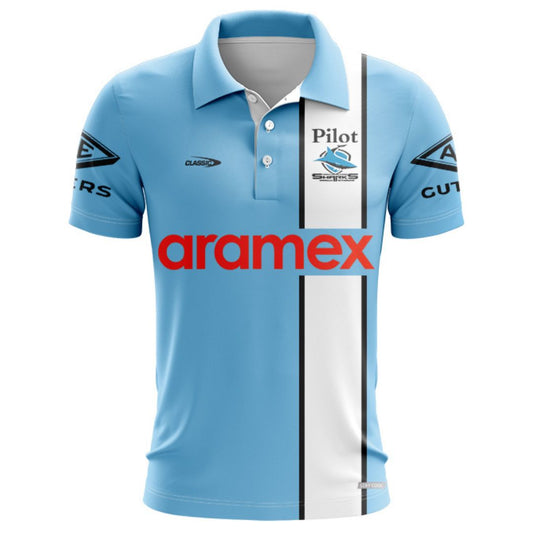 Cronulla Sutherland Sharks 2026 Sky Blue Training Polo Shirt