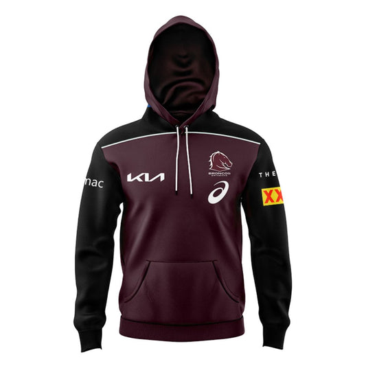 Brisbane Broncos 2025 Kids Black Sleeve Hoodie