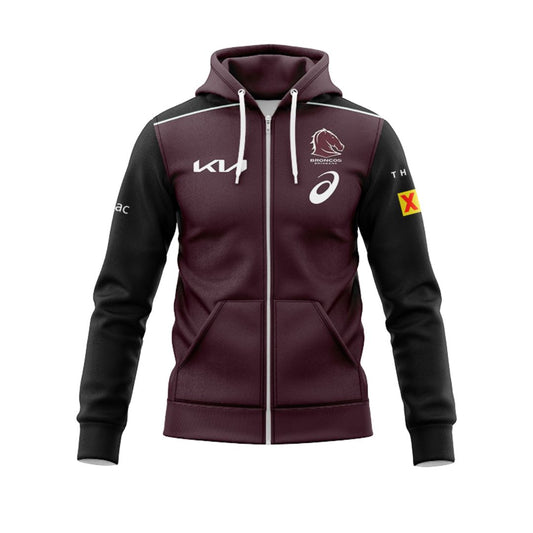 Brisbane Broncos 2025 Black Sleeve Hoodie with Zipper