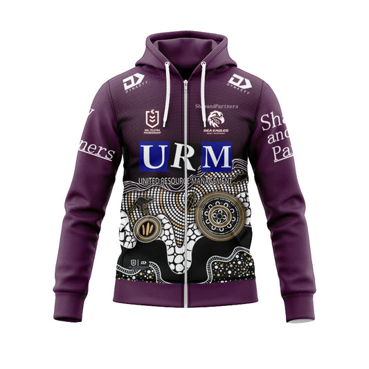 Manly Warringah Sea Eagles 2025 Indigenous Hoodie with Zipper