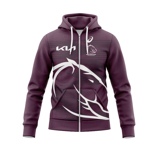 Brisbane Broncos 2024 Run Out Hoodie With Zipper